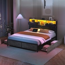 Metallbett 160x200 mit LED Stauraumbett mit 4 Schubladen Doppelbett Stauraum