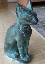 Bastet Figur - Ägyptische Katze in Bronze-Grünspan-Optik - historische Statue 