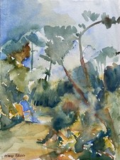Prof Dr Alfred Behle 1935-97 Person im Park Garten Wald Expressives Aquarell