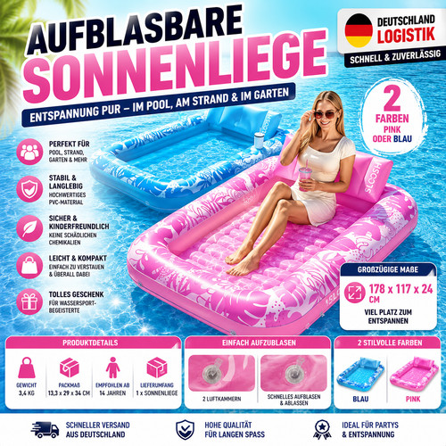 Aufblasbare sonnenliege pool - aufblasbare,