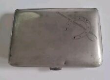 Antikes Zigarettenetui, versilbert (?), Kraft Alpacca, Hufeisen, Reitgerte