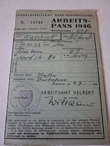Arbeitspass 1946 arbeitsamt - arbeitspass,