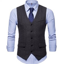 Herren Tweed Weste Vintage Wool Hochzeit Anzugweste Gilet Braun