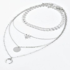 Mehrreihige Kette Modeschmuck Lang mit Anhänger Silber Silberkette Frauen  