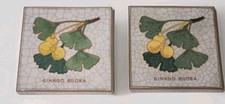 2XKarlsruher Majolika Wandkachel Fliese Wandbild GINKGO BILOBA W. Schwabe Neu!