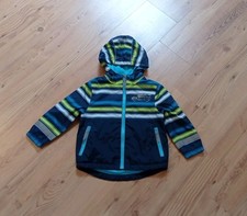 TOPOMINI Gefütterte Regen-/Matschjacke Kapuze Gr.98 dunkelblau+Streifen Aufdruck