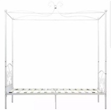 vidaXL Himmelbett Weiß Metall 90x200cm Bettgestell Metallbett Einzelbett Bett