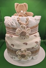  Grosse Windeltorte - Windeltorte neutral - Geschenk Babyparty - Geschenk Geburt
