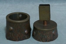 ASCHENBECHER STREICHHOLZHALTER IN FORM VOM BAUMSTUMPF KUPFER MESSING 60ER 70ER