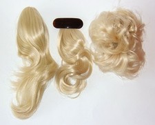 3 Haarteile Hellblond Sommerblond Haarspange Haargummi - nicht getragen