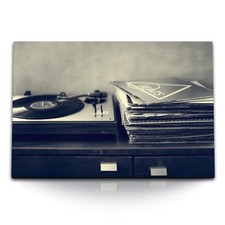 120x80cm Wandbild auf Leinwand Schallplattenspieler Schallplatten Vinyl Musik
