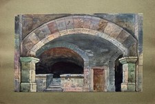 Aquarell Nr 7 Jugendstil Architektur Gewölbekeller unleserlich signiert