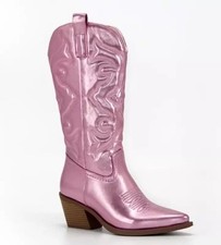 2025 Cowboystiefel Mid Calf Damen Schuhe Western Kunstleder Blockabsatz Stiefel