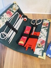 Vintage Nähtasche Handarbeit Werkzeug Deutsch Konvolut Tonband Nadeln Zähler 