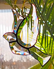 Bleiverglasung Fensterbild Suncatcher  Facetten- Pfautaube  in Tiffany