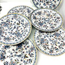 Rauenstein Porzellan Strohblume Vogelmuster Goldrand 6 Kuchenteller 20,2 cm #2