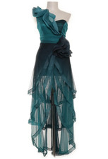 Damen Kleid Abend, Cocktail, Ball, Vokuhila, Midi-türkis-schwarz Gr. M eher 36