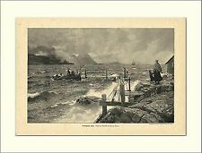 NORWEGEN FJORD STEG BOOT VON HANS GUDE HOLZSTICH L1174