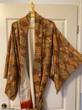 Japanischer Kimono Original Vintage gemustert aus reiner Seide mit Gürtel