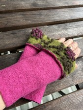 Handstulpen Stulpen Merino Wollwalk  pink  20 cm Musterwalk weinrot grün floral