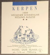 Weinetikett 1999 Wehlener Sonnenuhr Riesling Auslese Kerpen MOSEL-SAAR-RUWER 