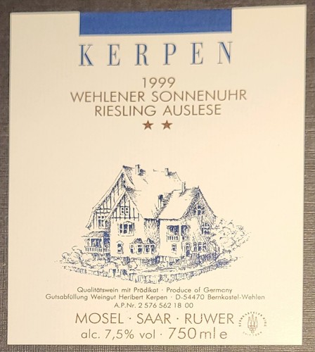 Weinetikett 1999 wehlener - weinetikett,