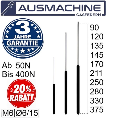 Gasdruckfeder 90mm 375mm - gasdruckfeder,
