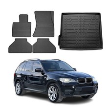 Fußmatten & Kofferraumwanne Set für BMW X5 E70 2006-2013 Gummi Schwarz TPE 5x