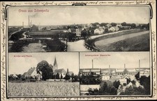 Ak Schwepnitz Sachsen, Glaswerke, Totalansicht, Kirche, Pfarre - 10418875