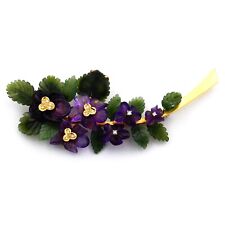 Veilchen Brosche mit Amethyst Diamanten &Jade Nephrit  14K Gold um 1960 L: 10cm
