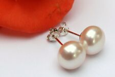 10mm weiß echte Zucht Süßwasser Perlen Schmuck Ohrringe Ohrstecker 925 Silber mn