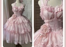 Damen Mädchen Pink Kleid Cosplay klassisch Lolita Kostüm Süß Kawaii Princess 