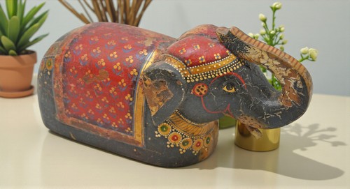 Retro holz elefant figur - holz,