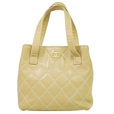 CHANEL CC Wild Stitch Leder Tasche Handtasche Beige Gold