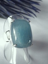 SCHMUCK-STCK RING Silber Blau MILKY AQUA CABOCHON AQUAMARIN  BERYLL Groß 18 56