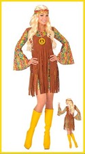 Hippie Girl Damen Kostüm XS-3XL Kleid Flower Power Karneval Fasching 70er