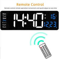 16 zoll Große Digitaluhr Wanduhr Blau LED Anzeige Alarm Wecker Uhr Temperatur DE