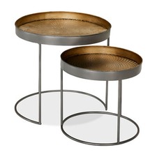 Beistelltisch Couchtisch Nachttisch 2er Set Metall Muster stapelbar Sofatisch