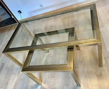 Couchtisch aus Messing und Edelstahl Maison Jansen 1960/70 mit Beistelltisch.