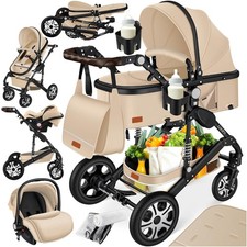 KESSER® Loops 4 in 1 Kinderwagen Kombikinderwagen Komplett-Set, Beige/Schwarz