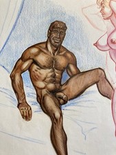 Originalzeichnung Feder Erotik Erotika 50er Jahre für Magazin Aquarell Unikat S