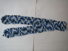 Kinderschal aus Pompon-Wolle blau-weiß 170 cm 10-14 Jahre selbstgestickt UNIKAT