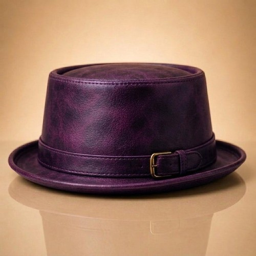 Leather pork pie hat handmade - hat,,