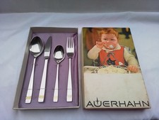 Seltenes 4-tlg. Kinderbesteck, Auerhahn Rhodos, teilvergoldet, 60er/70er, in OVP