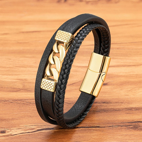 Herren lederarmband edelstahl - lederarmband,