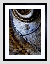STEIN TREPPE SPIRALSCHLOSS SCHWARZER RAHMEN GERAHMT KUNSTDRUCK BILD B12X8675