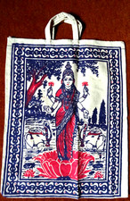 Indische Tragetasche 2-seitig bedruckt Lakshmi Hindu Glücksgöttin Leinen kräftig