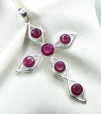 Anhänger 925 Silber großes Kreuz facettierter Rubin - Muttergestein UNIKAT NEU