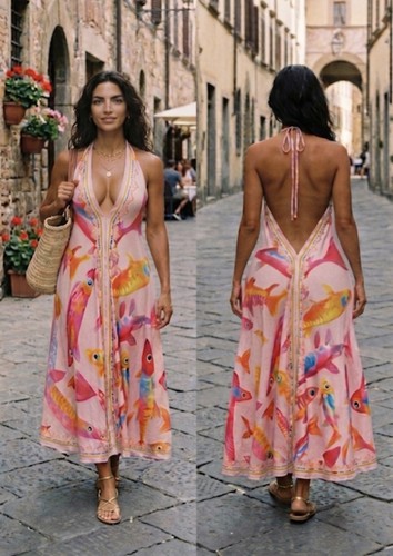 Langes kleid rückenfrei fisch - kleid,