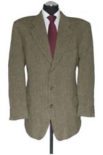 Harris Tweed Herren Sakko Jackett 50 grün beige Fischgrat einreihig 3-Knopf